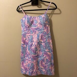 Lilly Pulitzer Pink & Blue Alligator🐊 Print Dress,Size-2,EUC